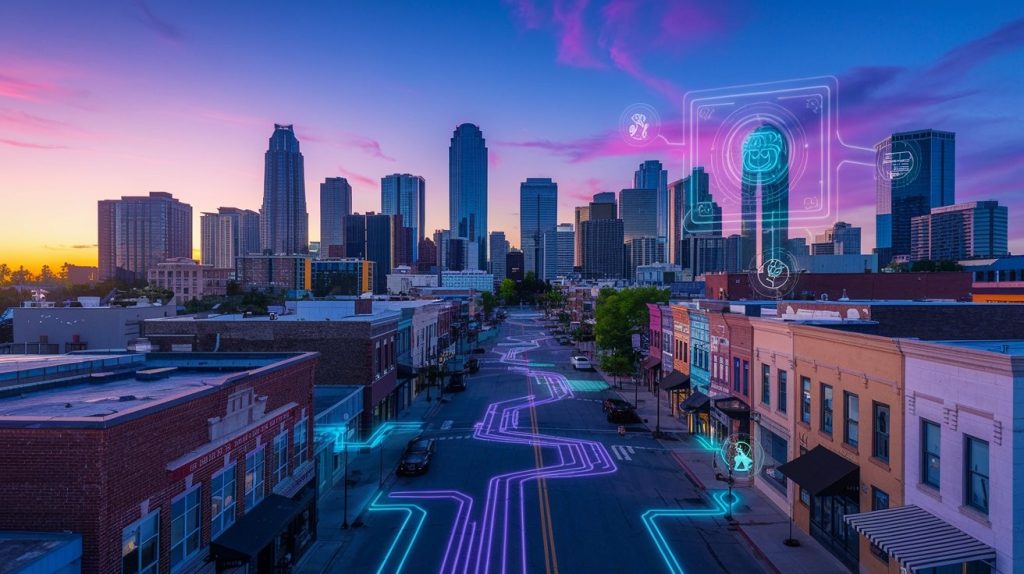 Charlotte, NC at sunset. AI solutions power the city