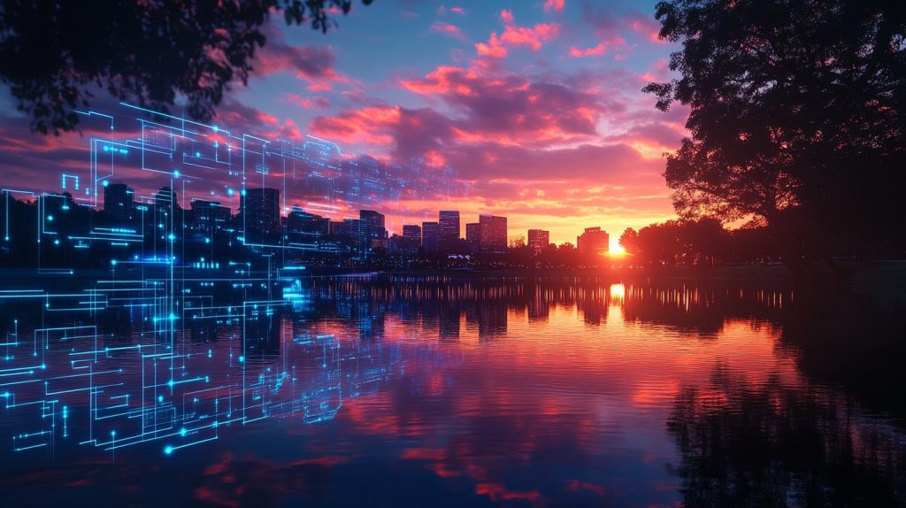 Morrisville, North Carolina sunset, AI powered solutions power the town